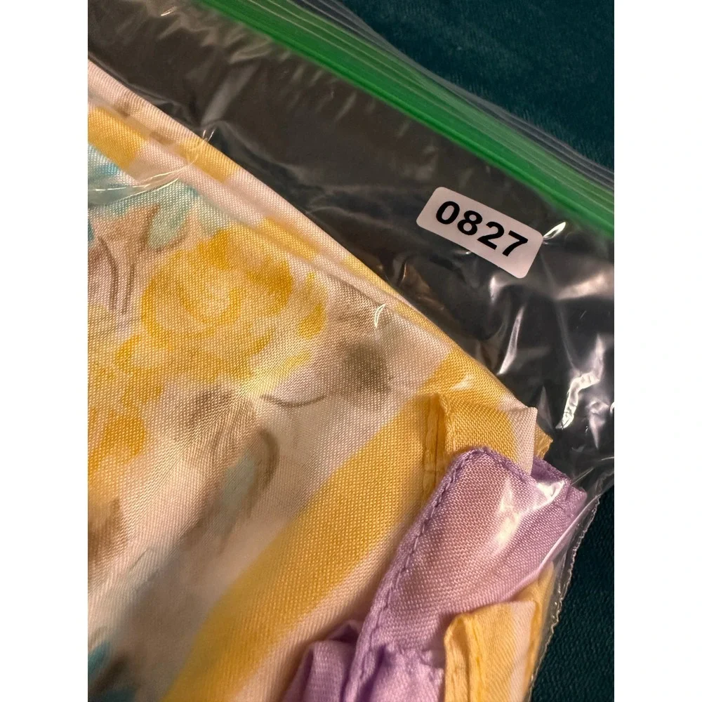 Vintage Floral Satin Scarf‎ Lot of 2 – Pastel Purple & Yellow Spring Easter